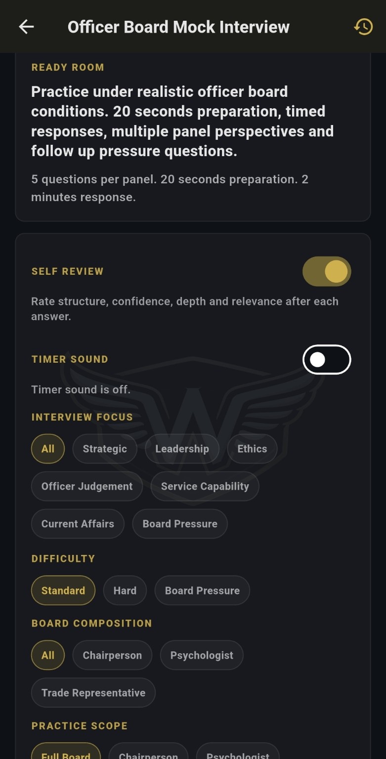 Elite Entry officer board mock screen